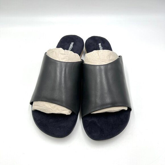 9WW 9 WW XW WIDTH Walking Cradles Womens Cam Black Leather Slides Sandals Shoes - Picture 2 of 15
